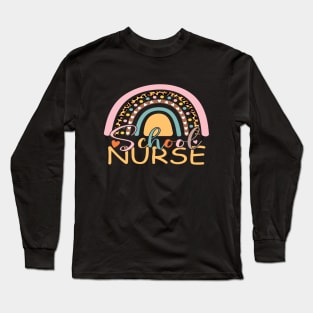 Funny School Nurse Rainbow Leopard Nurse Back To School Long Sleeve T-Shirt